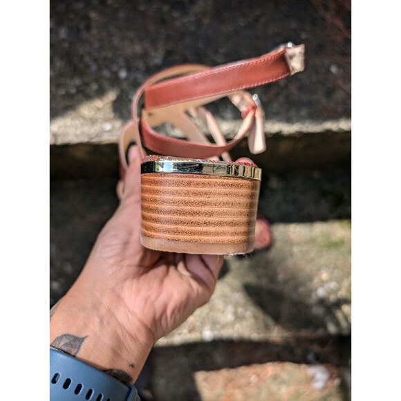 Nine West Shoes Women SZ 8.5 Cognac Yesta Leather Strappy Boho Sandals - Picture 8 of 9